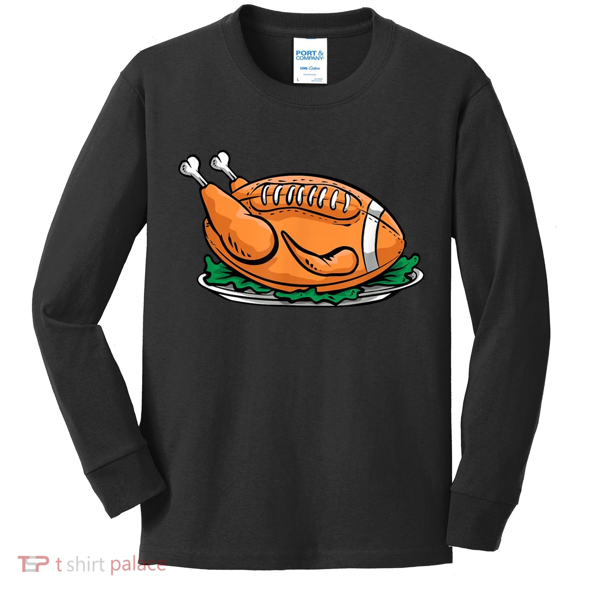 Turkey Football Thanksgiving Dinner Kids Long Sleeve Shirt