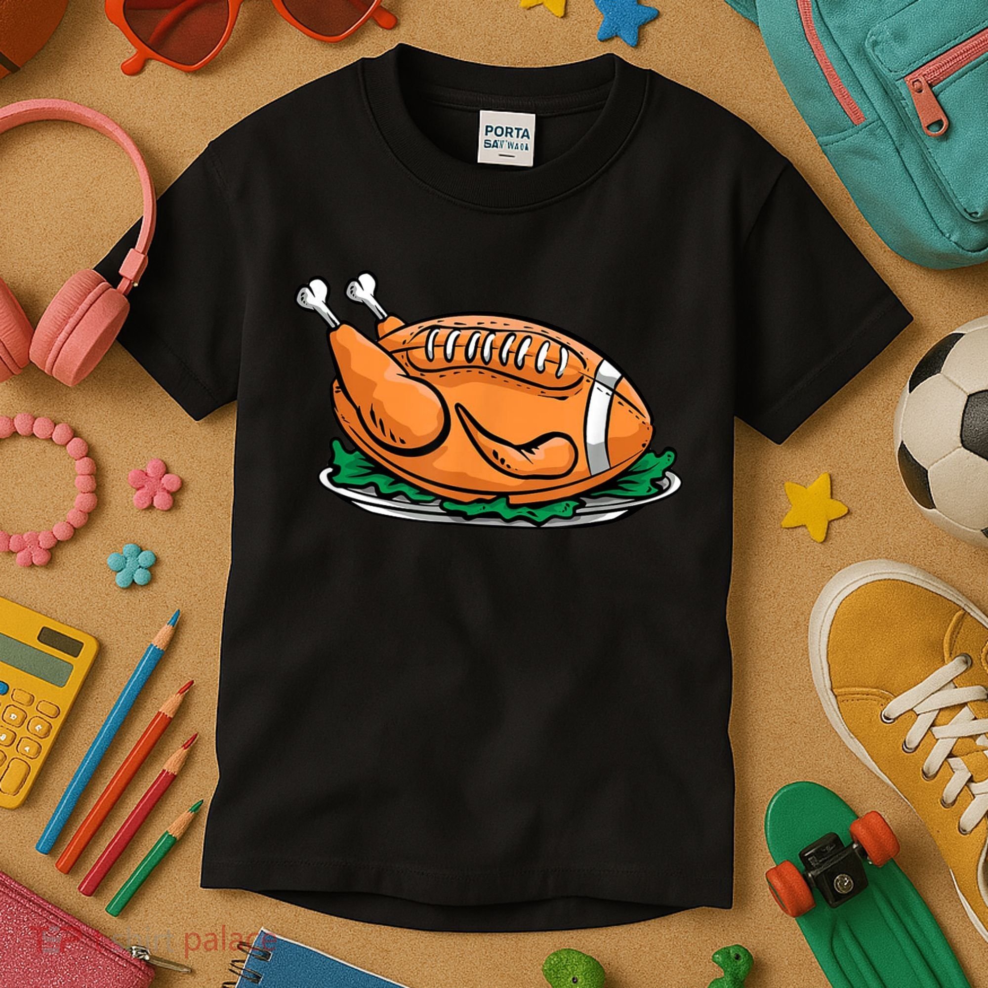 Turkey Football Thanksgiving Dinner Kids T-Shirt