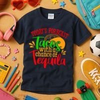 Today's Forecast Tacos With A Chance Of Tequila Funny Taco Kids T-Shirt thumb 3