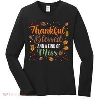 Thanksgiving Fall Thankful Blessed and Kind of A Mess Women's Long Sleeve Shirt thumb 0