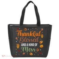 Thanksgiving Fall Thankful Blessed and Kind of A Mess Tote Bag thumb 0