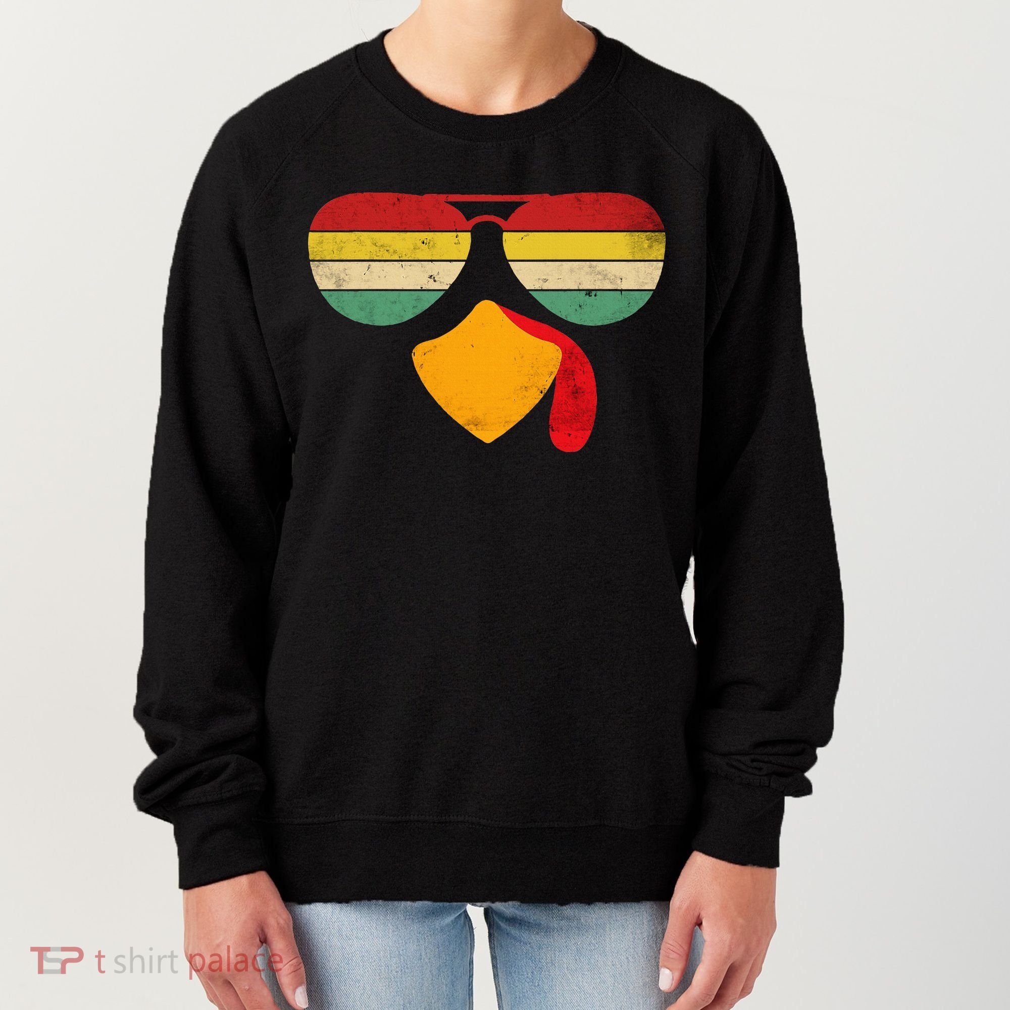 Turkey Face Thanksgiving Sunglasses Women's Sweatshirt