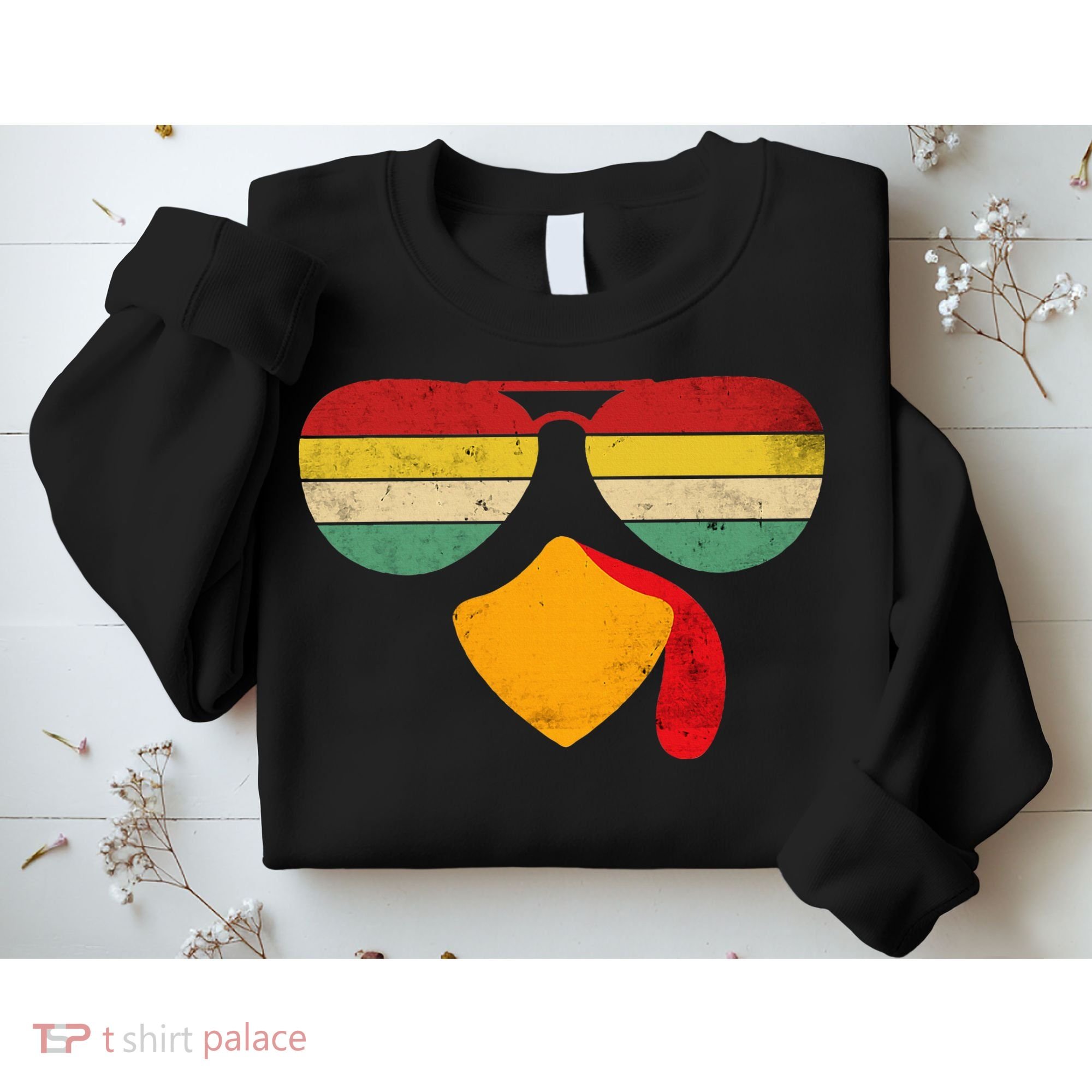 Turkey Face Thanksgiving Sunglasses Sweatshirt