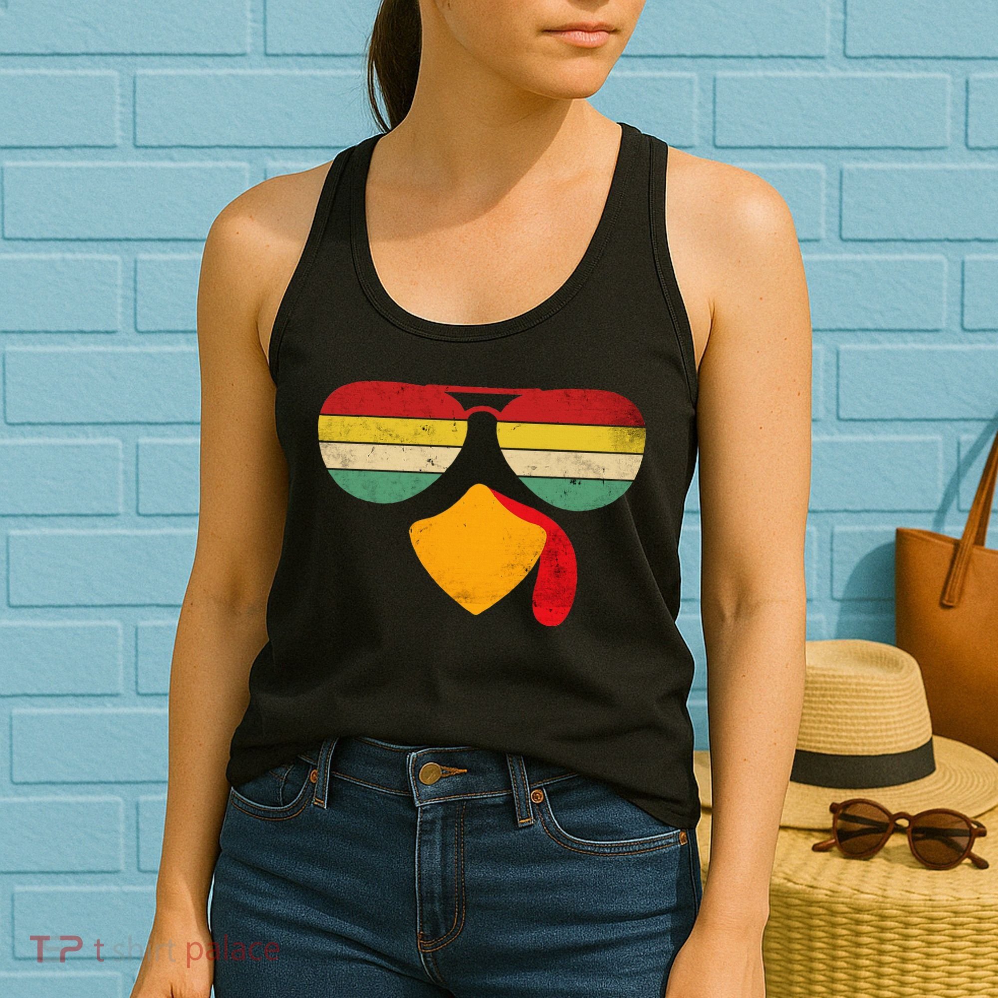 Turkey Face Thanksgiving Sunglasses Women's Tank Top