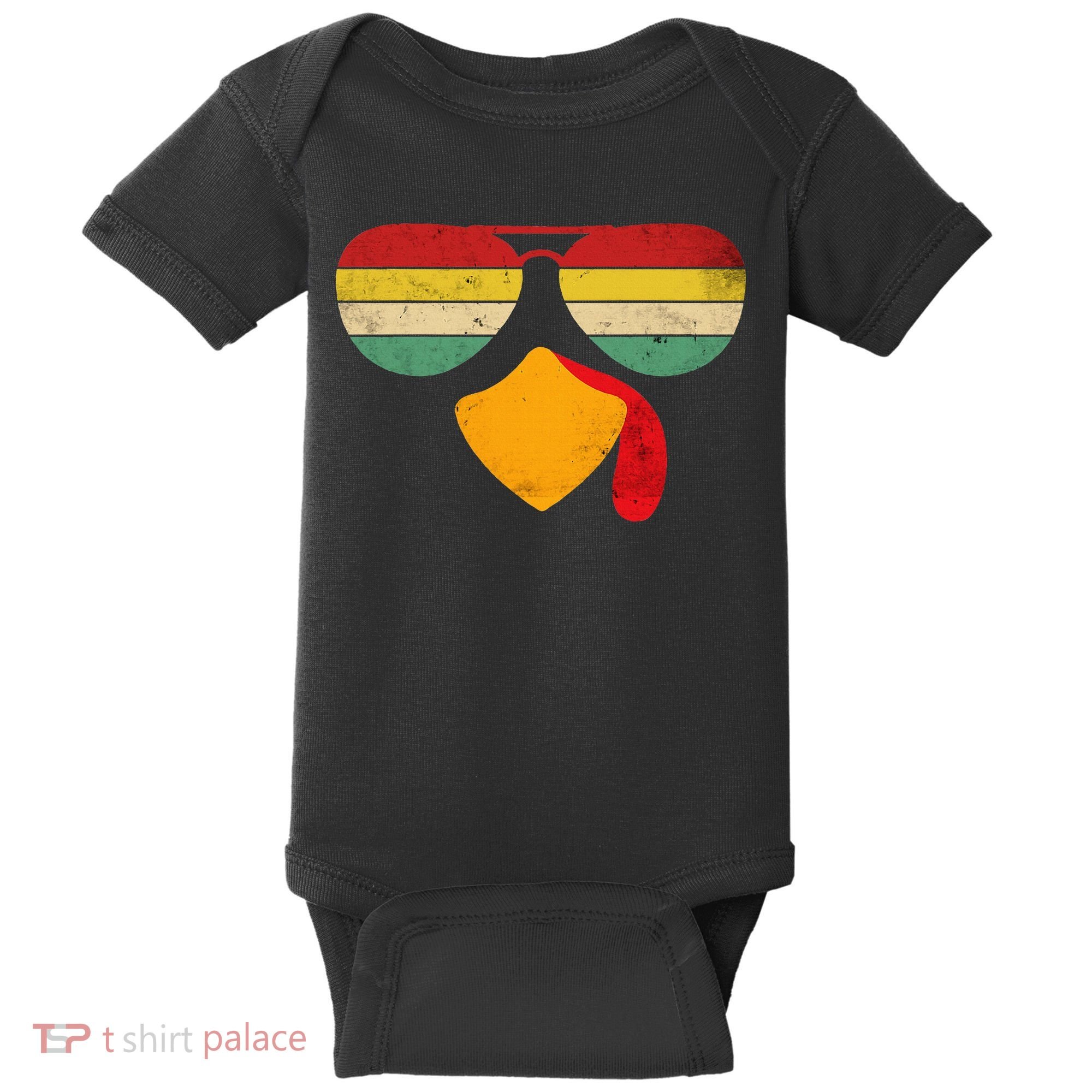 Turkey Face Thanksgiving Sunglasses Baby Bodysuit
