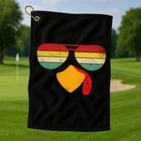 Turkey Face Thanksgiving Sunglasses Golf Towel thumb 1