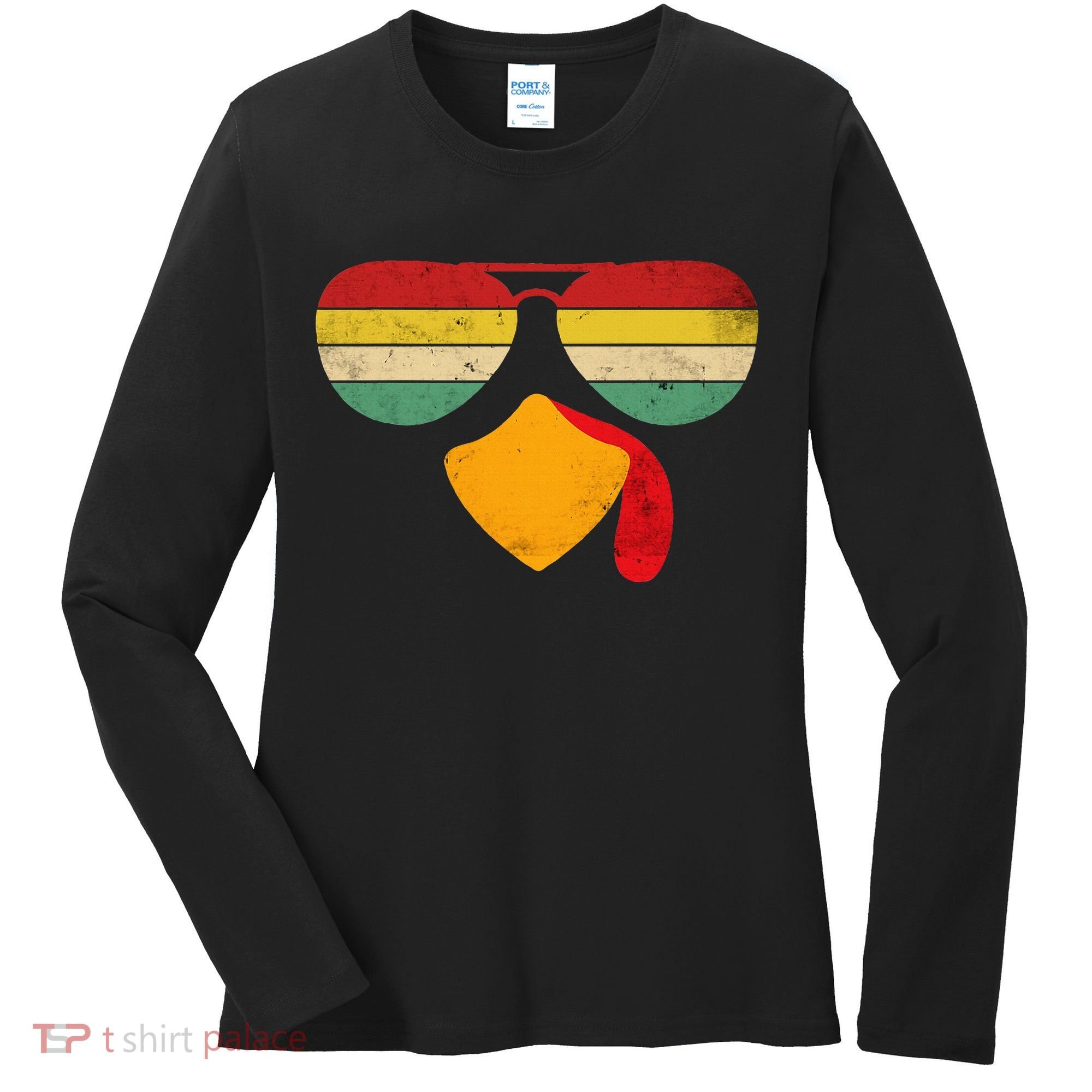 Turkey Face Thanksgiving Sunglasses Women's Long Sleeve Shirt