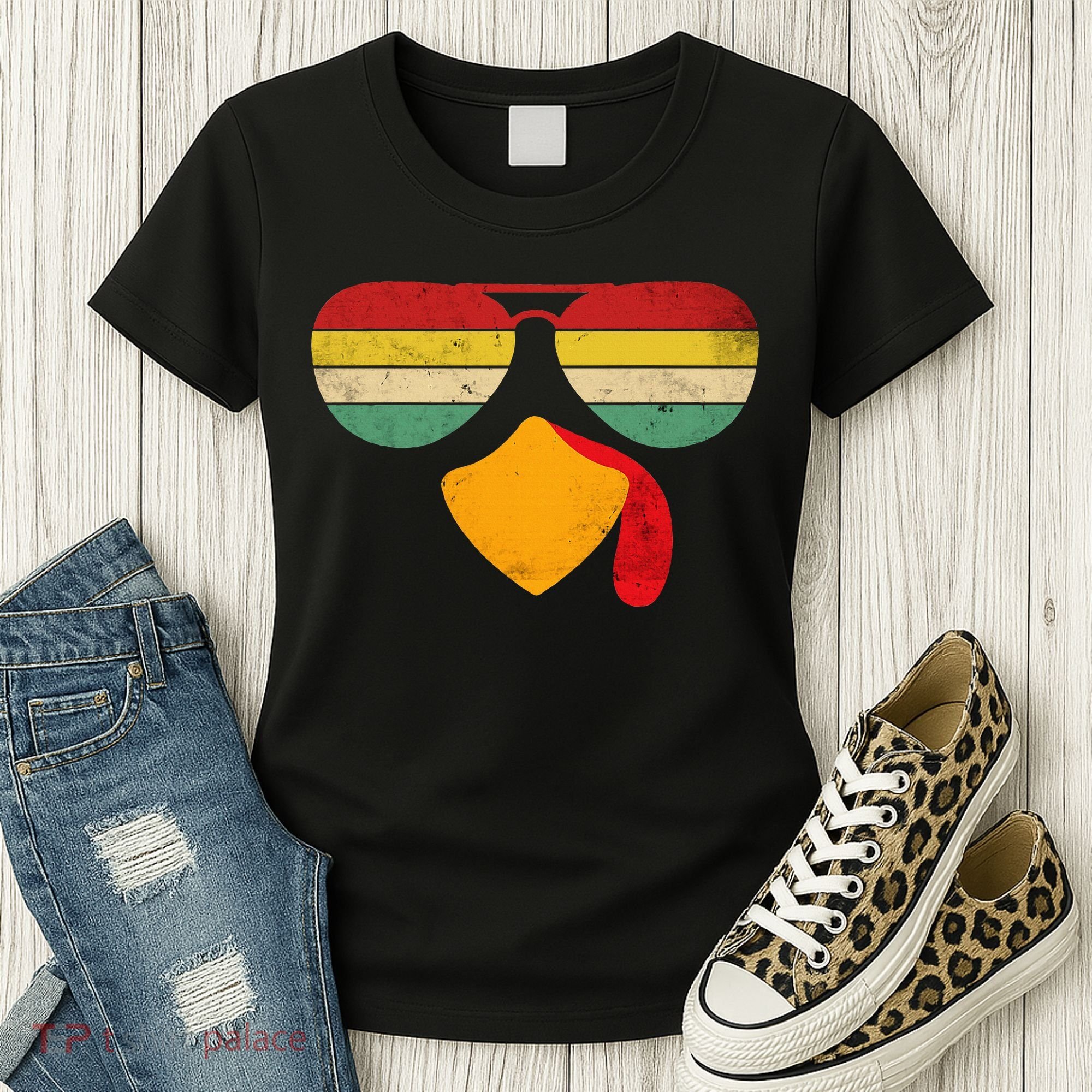 Turkey Face Thanksgiving Sunglasses Women's T-Shirt