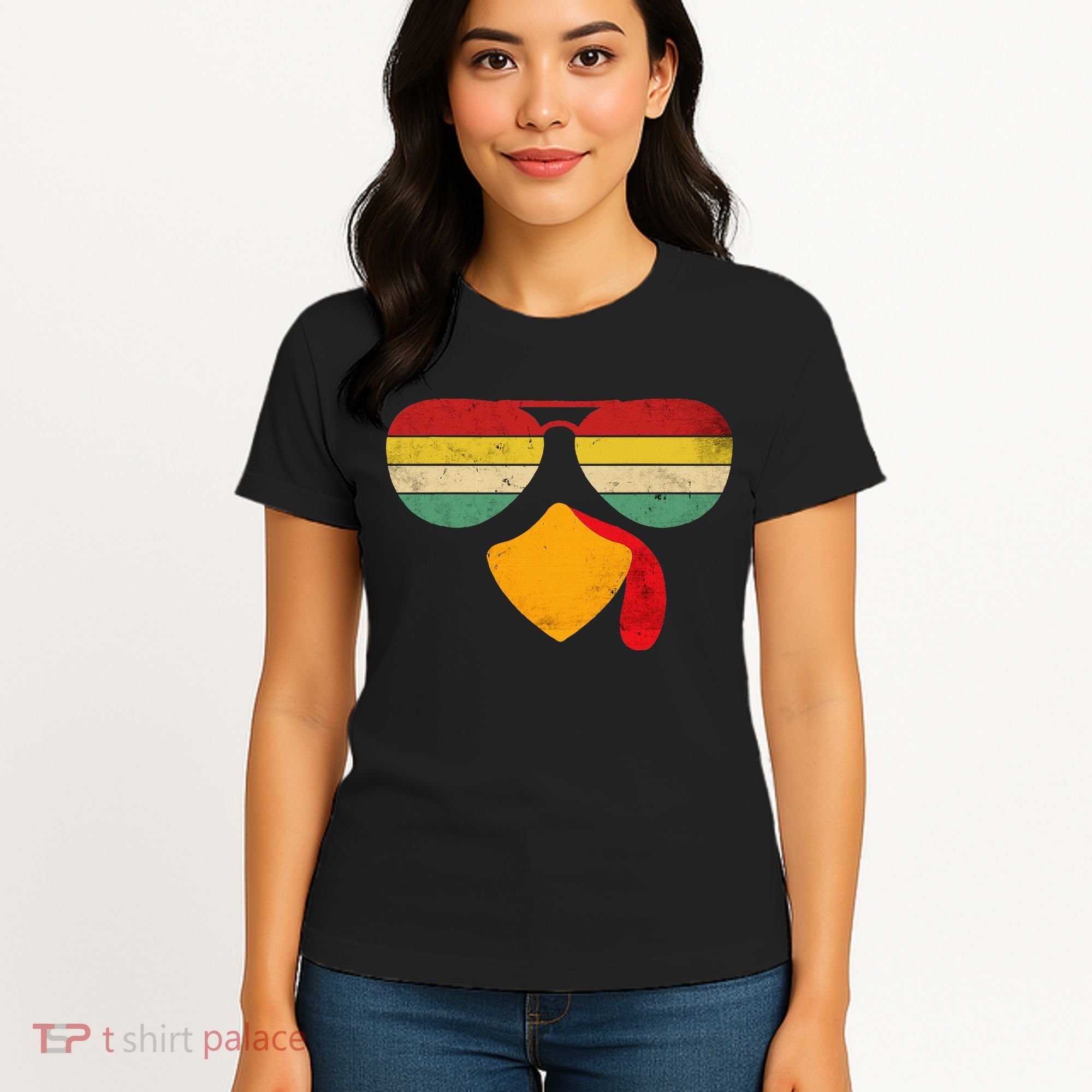 Turkey Face Thanksgiving Sunglasses Women's T-Shirt