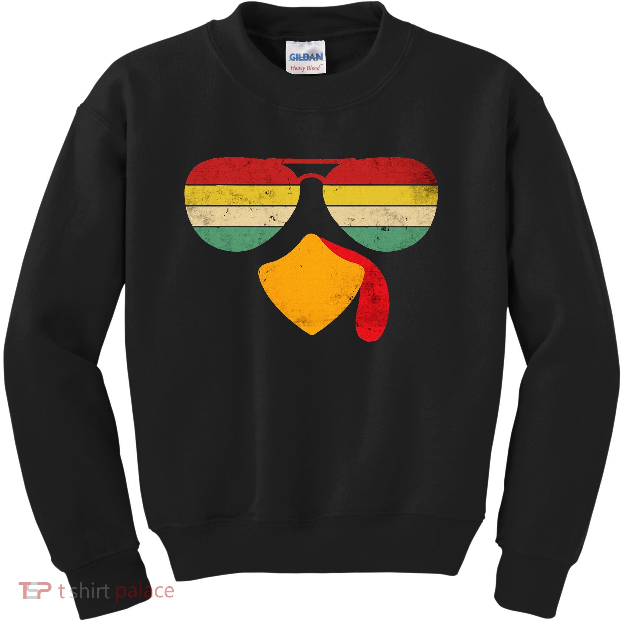 Turkey Face Thanksgiving Sunglasses Kids Sweatshirt