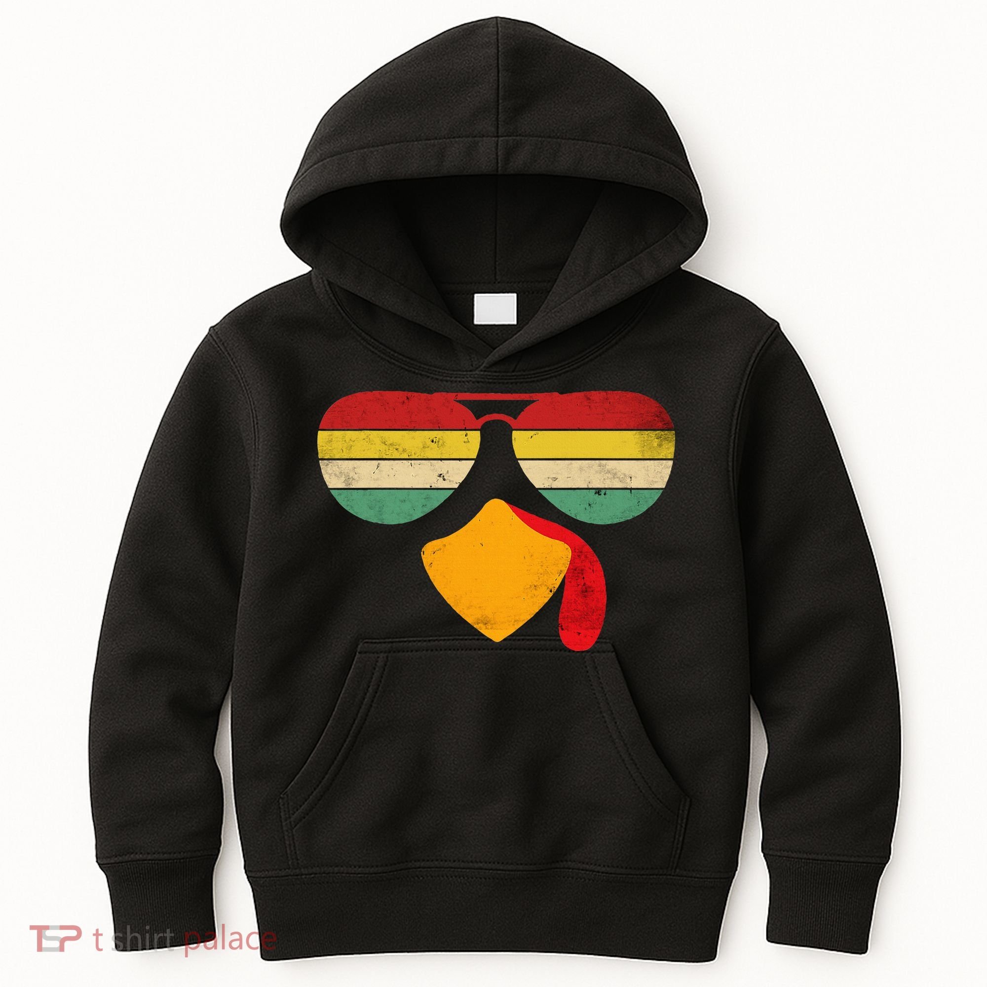 Turkey Face Thanksgiving Sunglasses Kids Hoodie