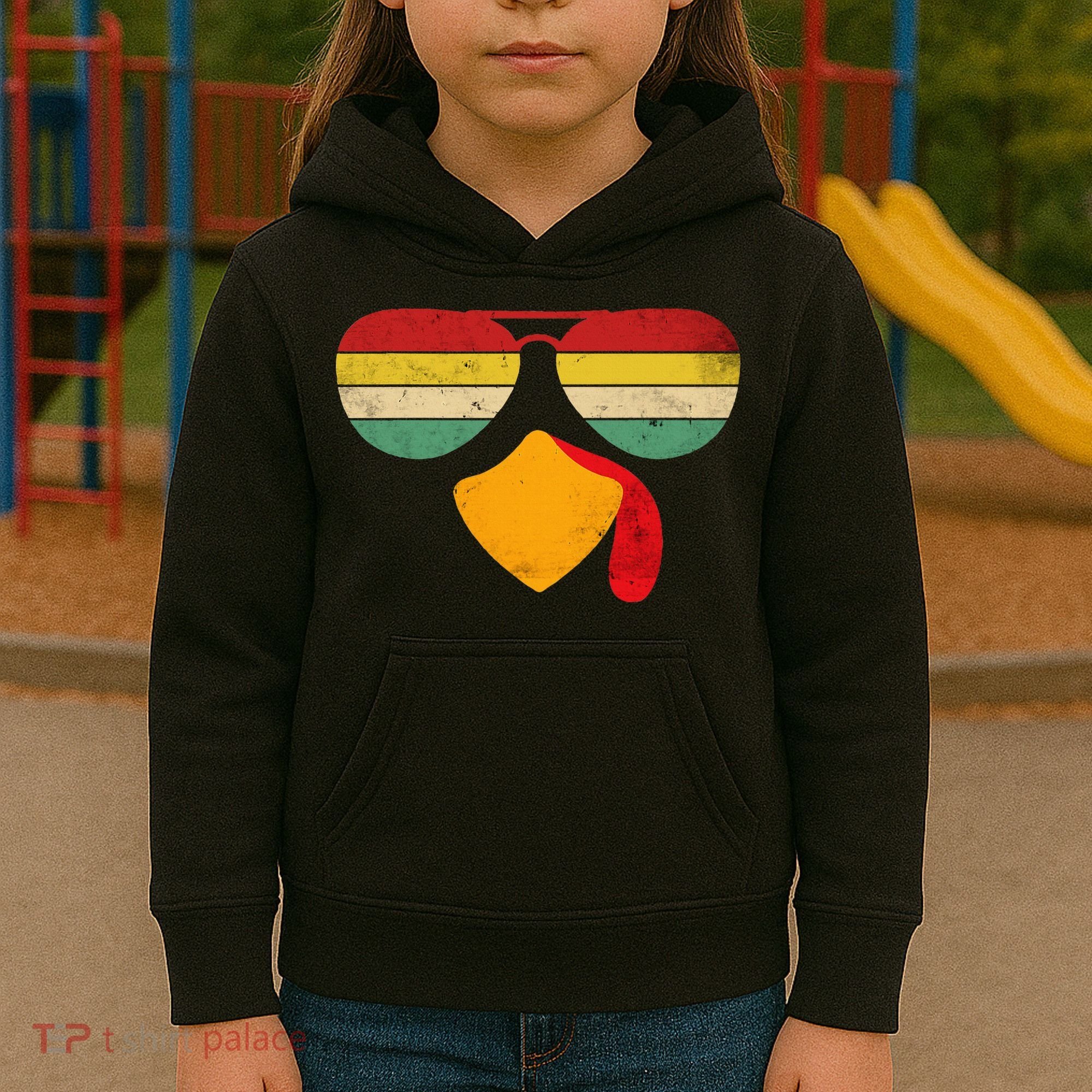 Turkey Face Thanksgiving Sunglasses Kids Hoodie