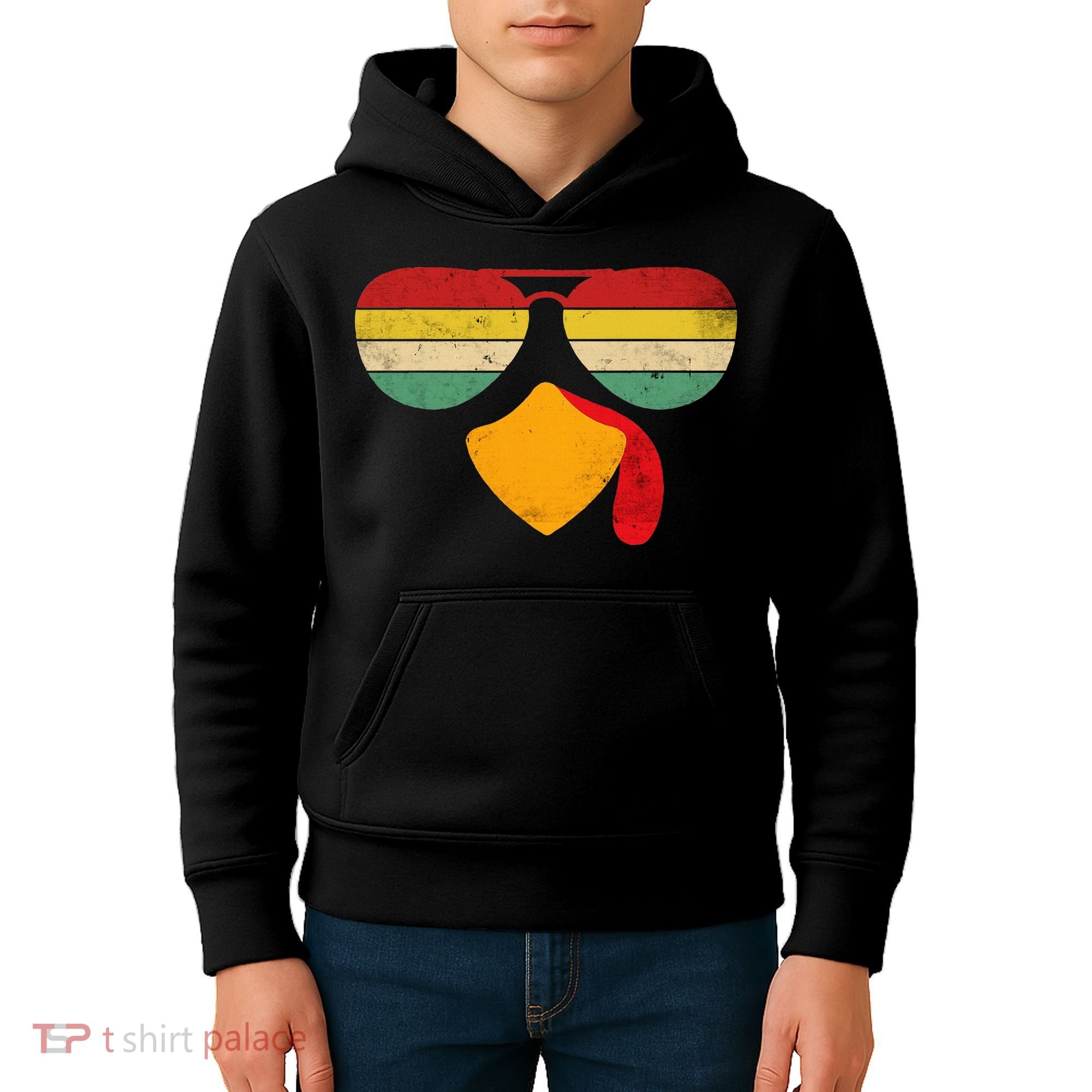 Turkey Face Thanksgiving Sunglasses Kids Hoodie