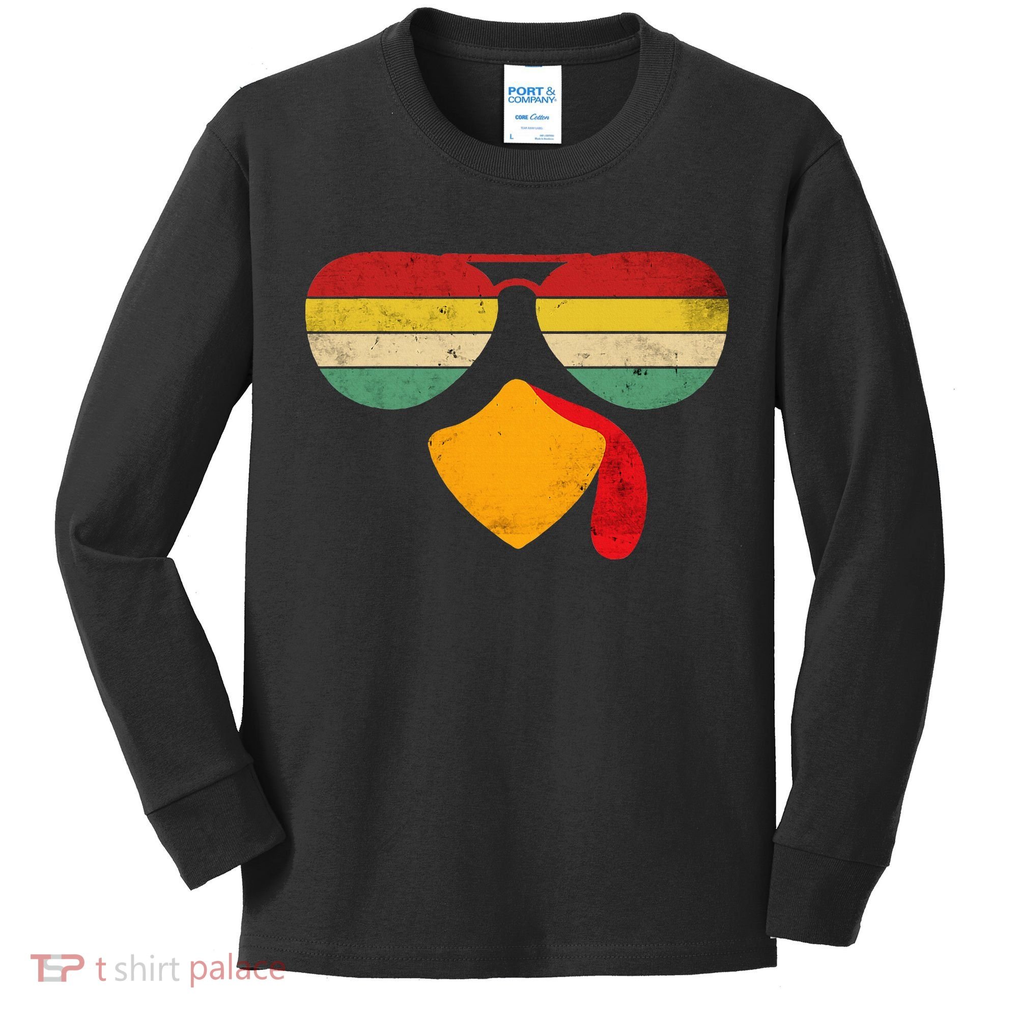 Turkey Face Thanksgiving Sunglasses Kids Long Sleeve Shirt