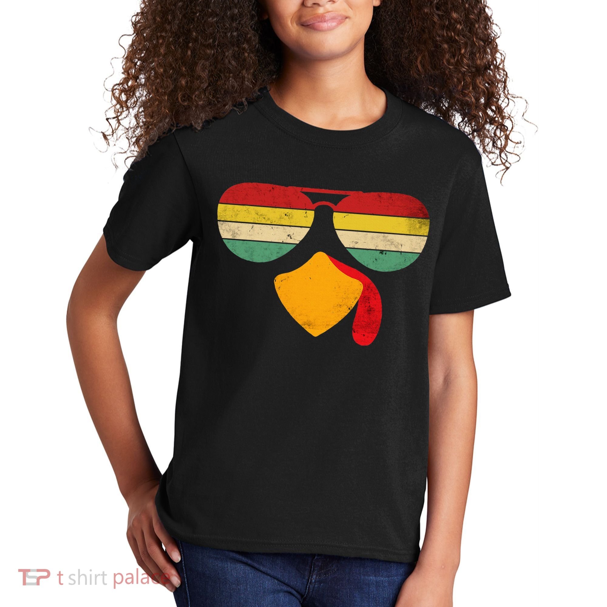 Turkey Face Thanksgiving Sunglasses Kids T-Shirt