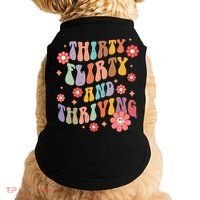 Thirty Flirty & Thriving Groovy 30th Birthday Retro 30 Years Doggie Tank thumb 0