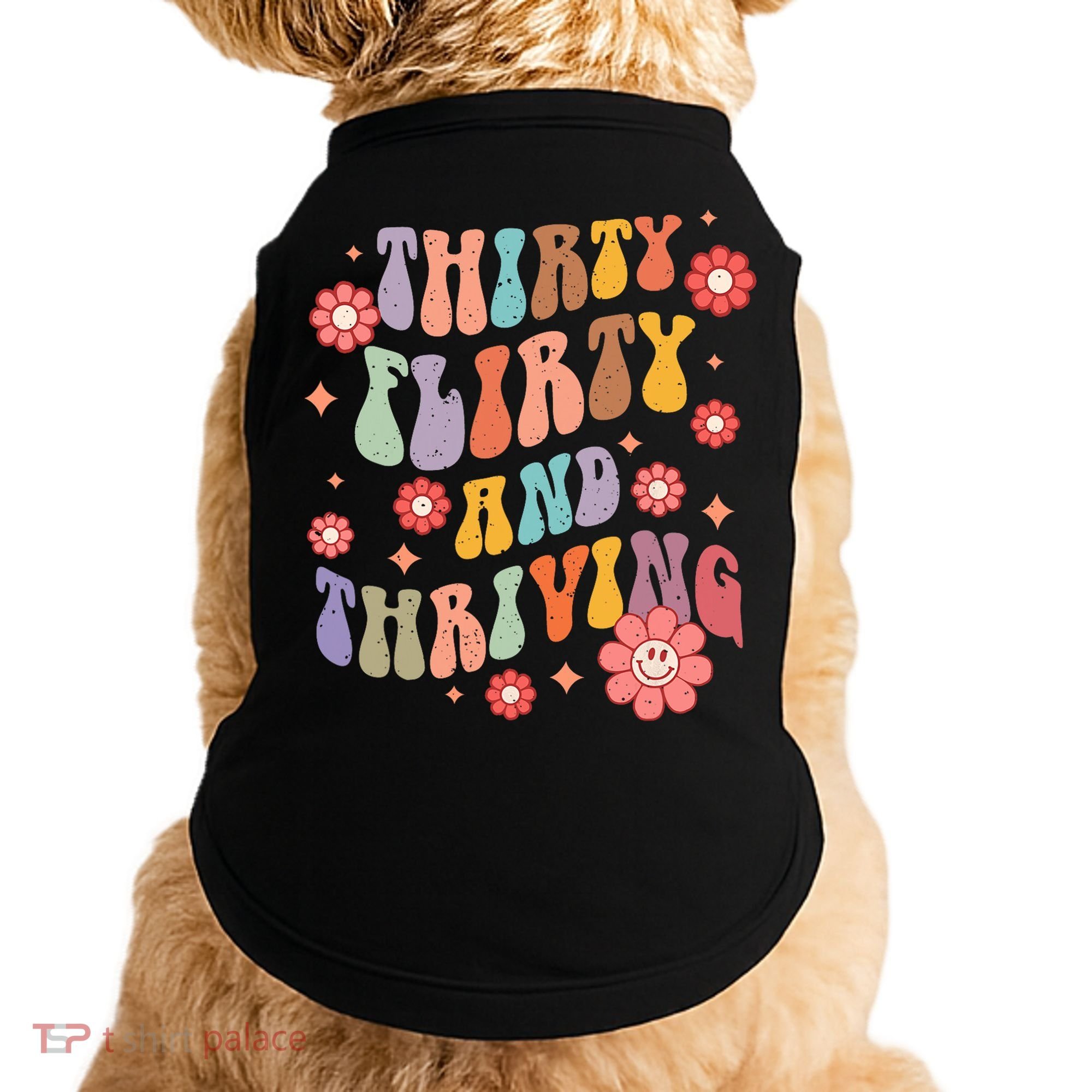 Thirty Flirty & Thriving Groovy 30th Birthday Retro 30 Years Doggie Tank