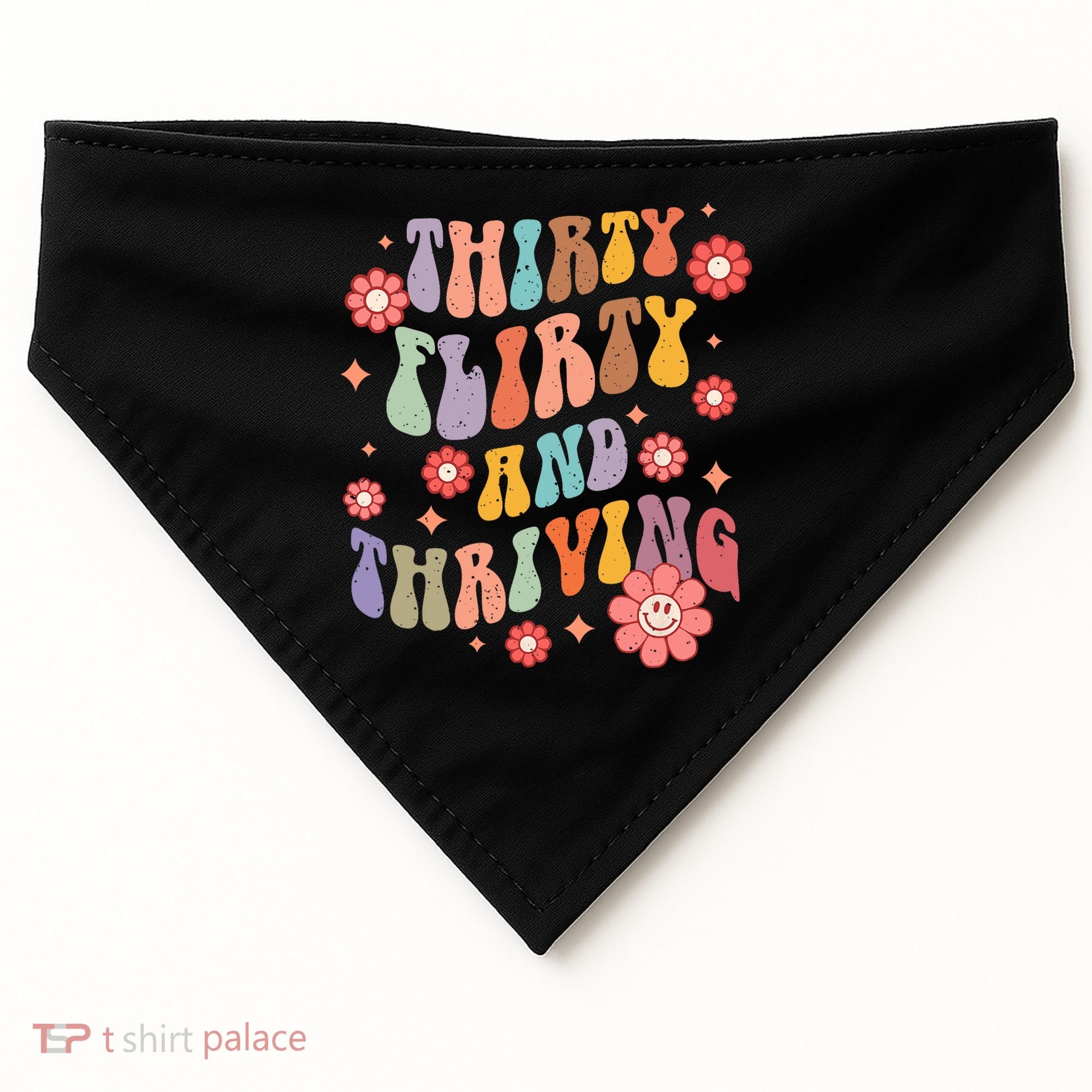 Thirty Flirty & Thriving Groovy 30th Birthday Retro 30 Years USA-Made Doggie Bandana