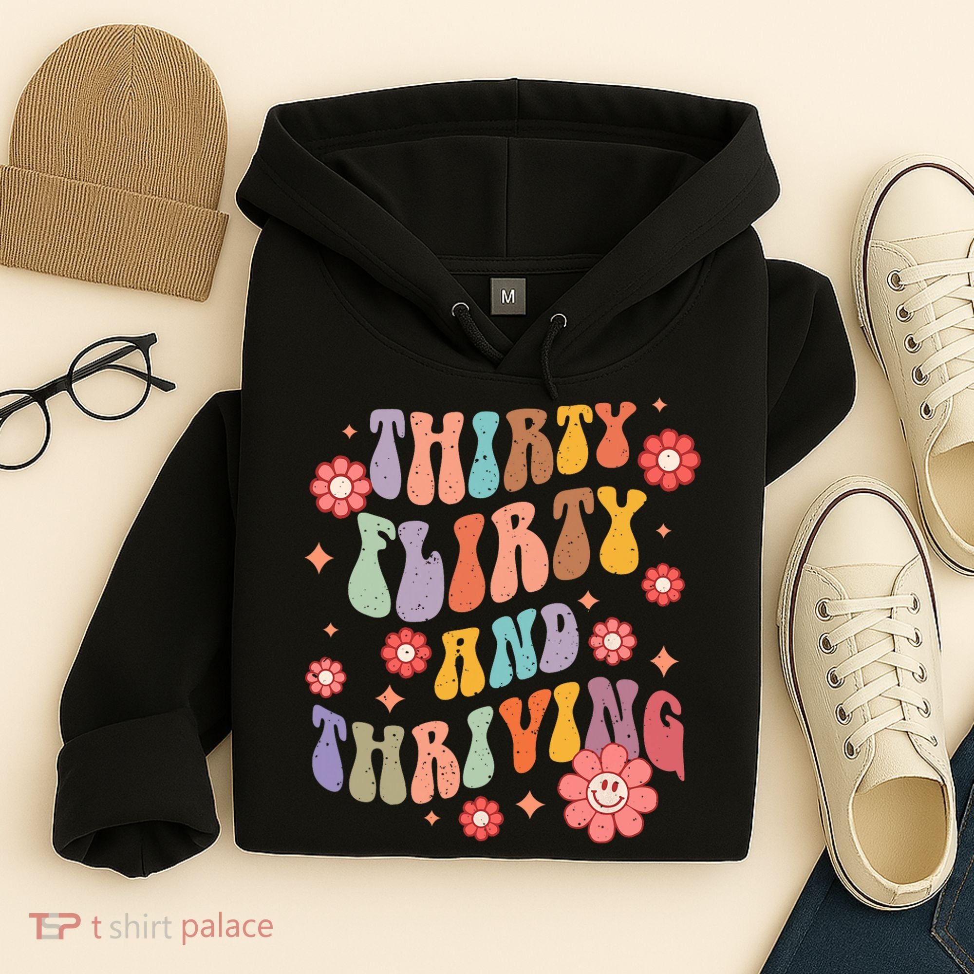 Thirty Flirty & Thriving Groovy 30th Birthday Retro 30 Years Hoodie