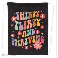 Thirty Flirty & Thriving Groovy 30th Birthday Retro 30 Years Drawstring Bag thumb 0