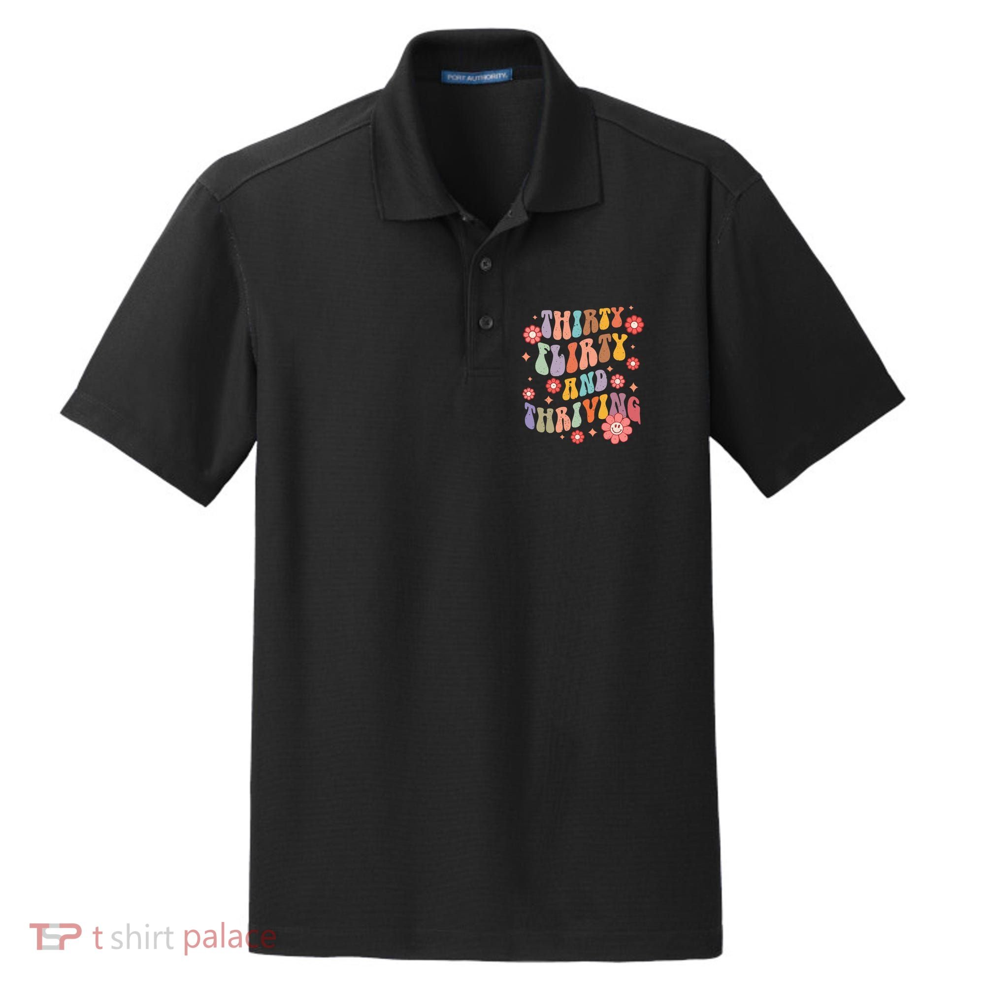 Thirty Flirty & Thriving Groovy 30th Birthday Retro 30 Years Dry Zone Grid Polo