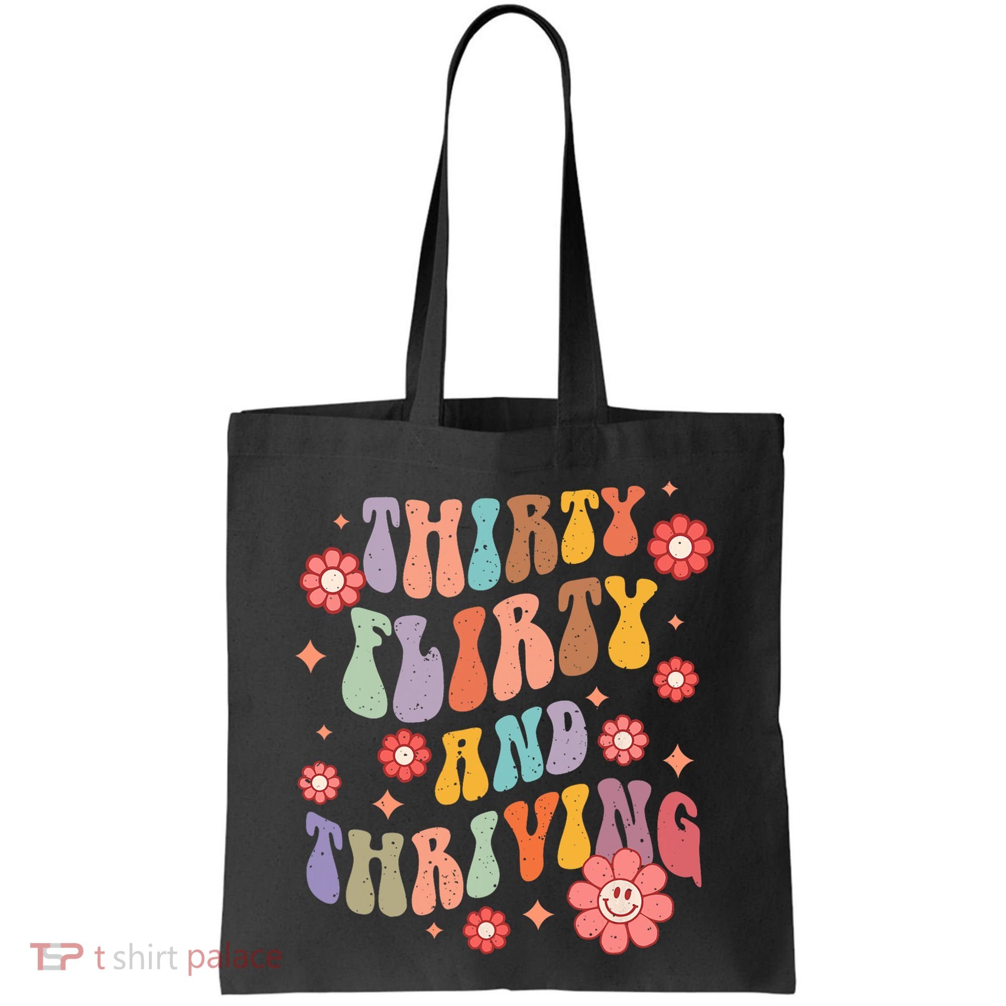 Thirty Flirty & Thriving Groovy 30th Birthday Retro 30 Years Tote Bag