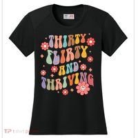 Thirty Flirty & Thriving Groovy 30th Birthday Retro 30 Years Women's Cooling Performance Crew T-Shirt thumb 0
