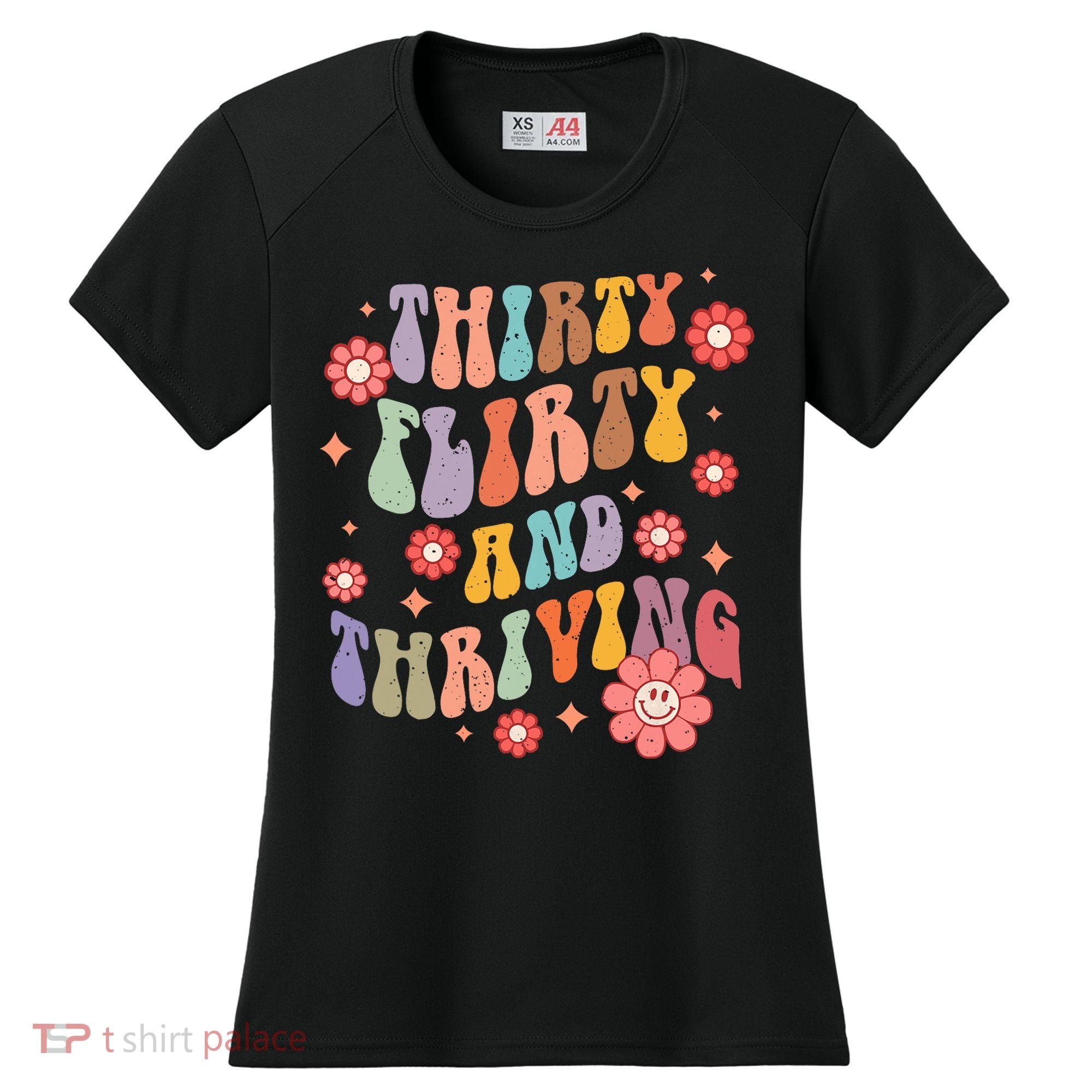 Thirty Flirty & Thriving Groovy 30th Birthday Retro 30 Years Women's Cooling Performance Crew T-Shirt