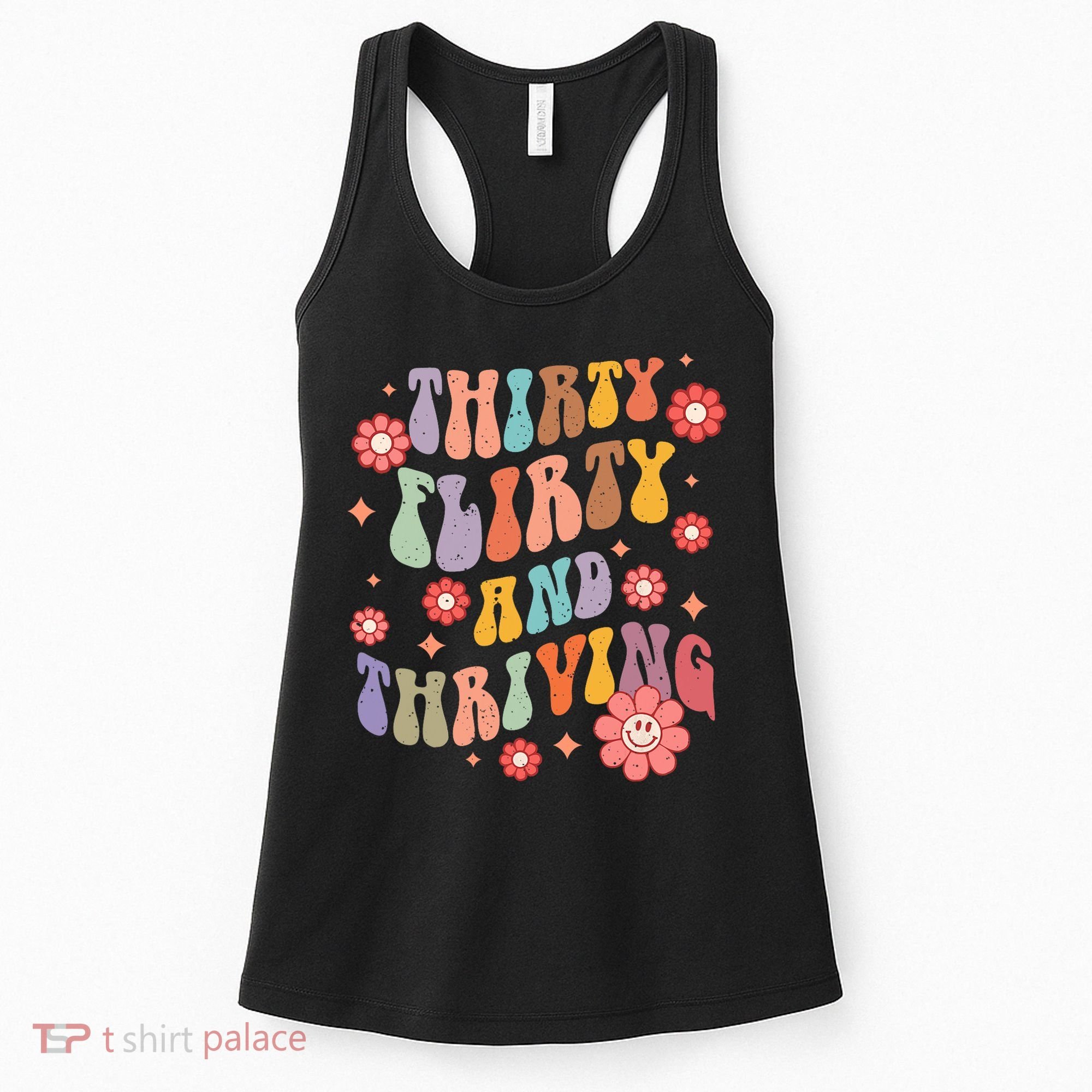 Thirty Flirty & Thriving Groovy 30th Birthday Retro 30 Years Women's Tank Top