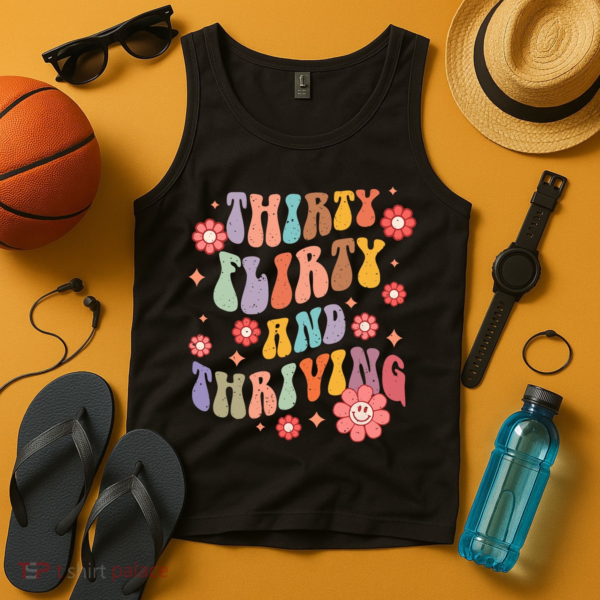 Thirty Flirty & Thriving Groovy 30th Birthday Retro 30 Years Tank Top