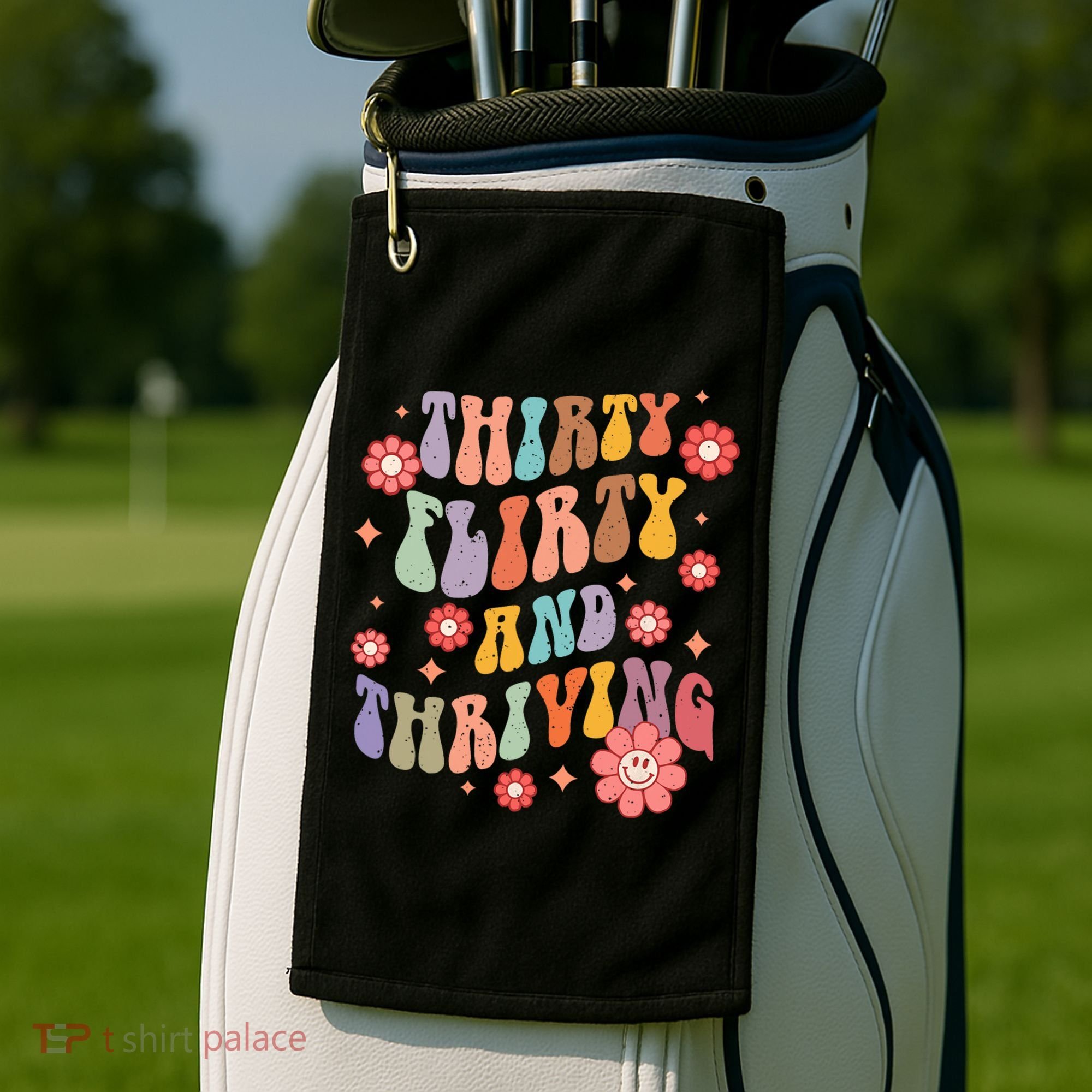 Thirty Flirty & Thriving Groovy 30th Birthday Retro 30 Years Golf Towel