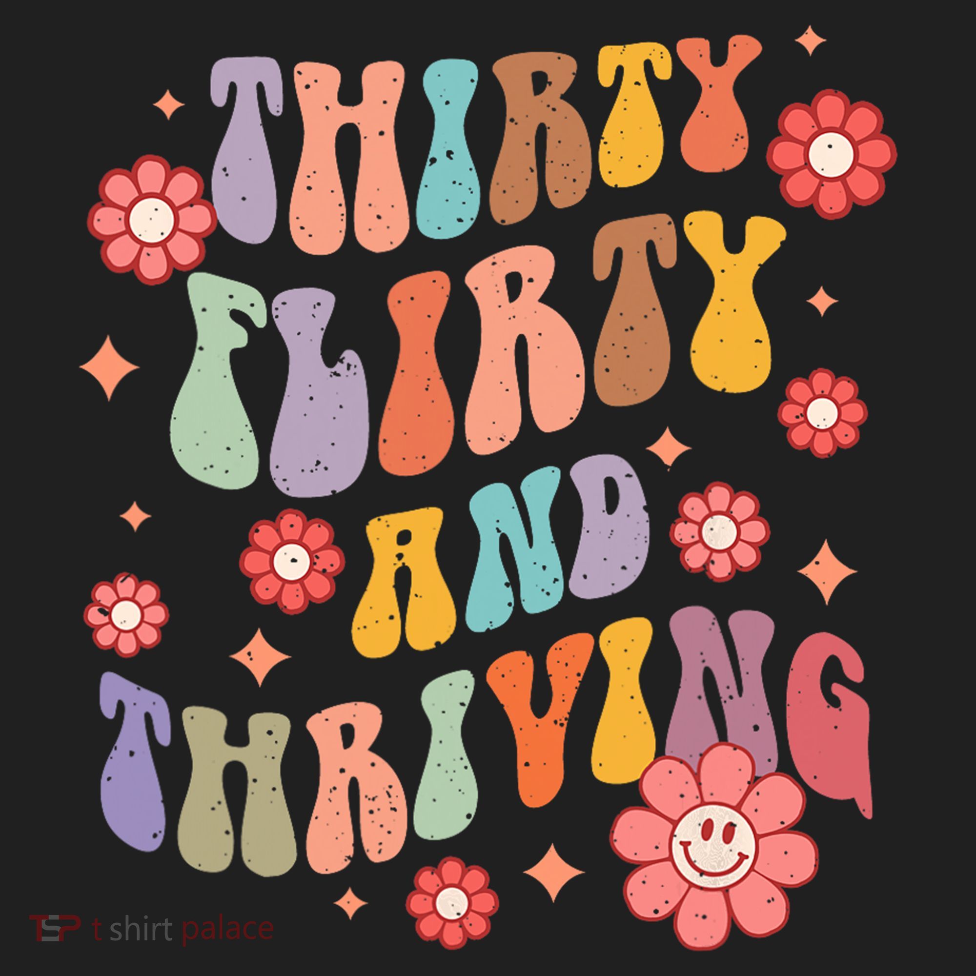 Thirty Flirty & Thriving Groovy 30th Birthday Retro 30 Years Golf Towel