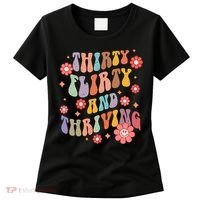 Thirty Flirty & Thriving Groovy 30th Birthday Retro 30 Years Women's T-Shirt thumb 0
