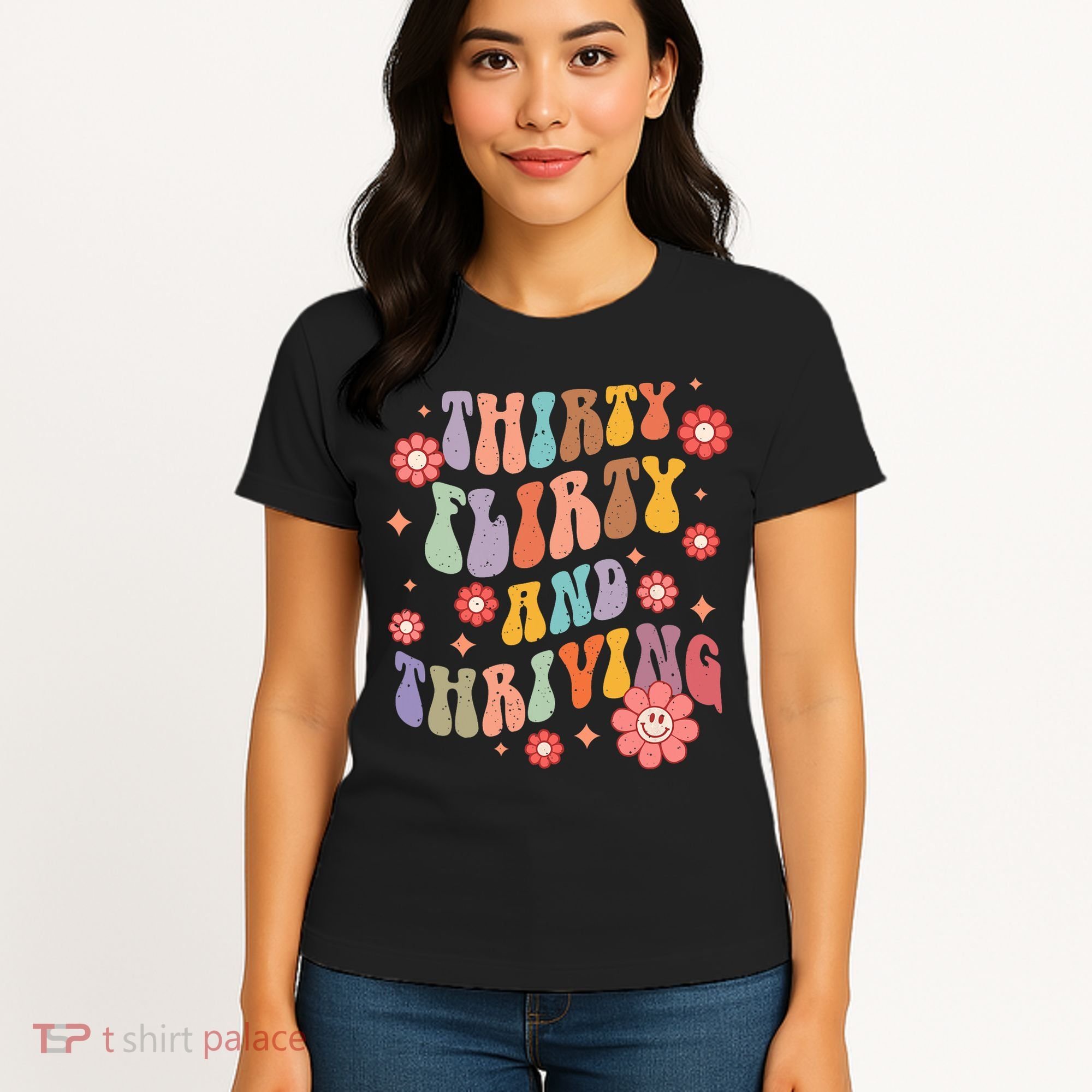 Thirty Flirty & Thriving Groovy 30th Birthday Retro 30 Years Women's T-Shirt