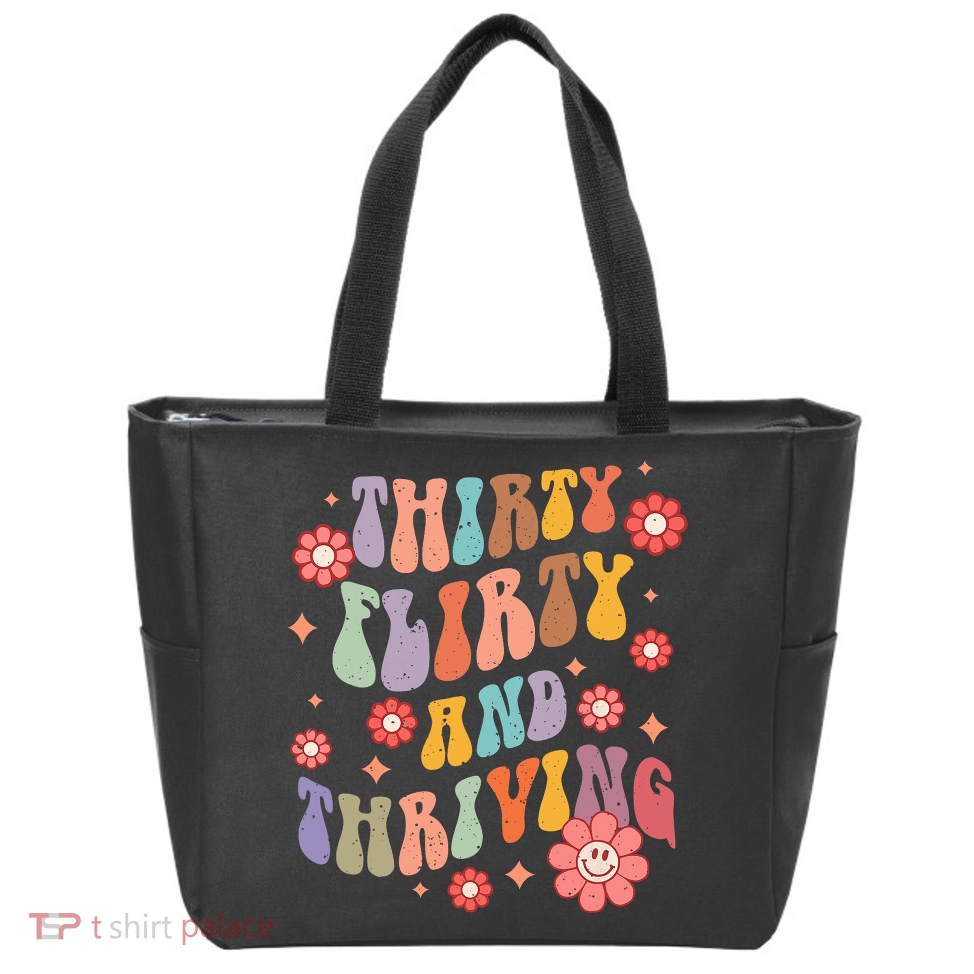 Thirty Flirty & Thriving Groovy 30th Birthday Retro 30 Years Tote Bag