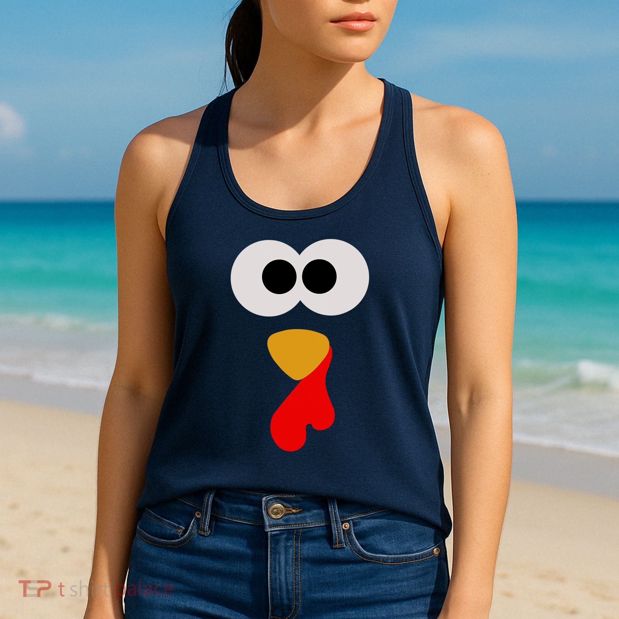 Turkey Face Thanksgiving Matching Family Costume Autumn Women's Tank Top
