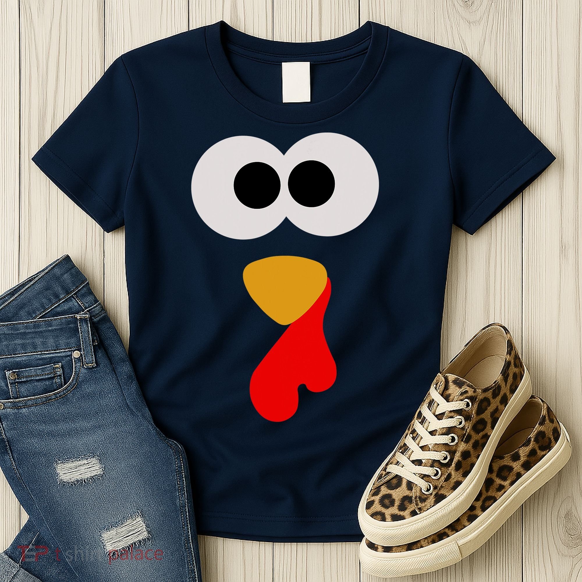 Turkey Face Thanksgiving Matching Family Costume Autumn Women's T-Shirt