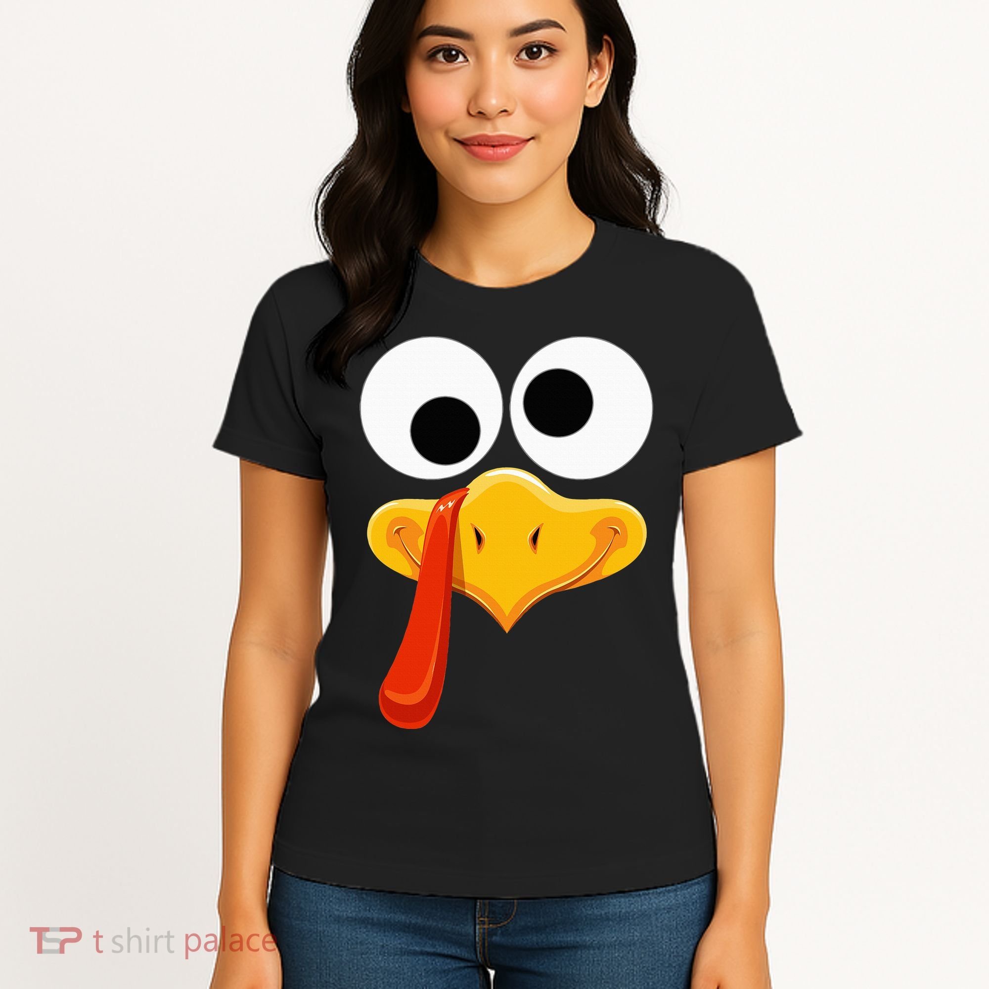 Turkey Face Thanksgiving Costume Family Outfits Matching Fun Women's T-Shirt