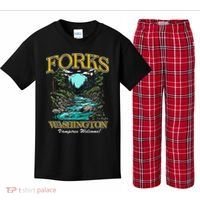 Twilight Forks Washington Vampires Welcome Kids Plaid Pajama Set thumb 0