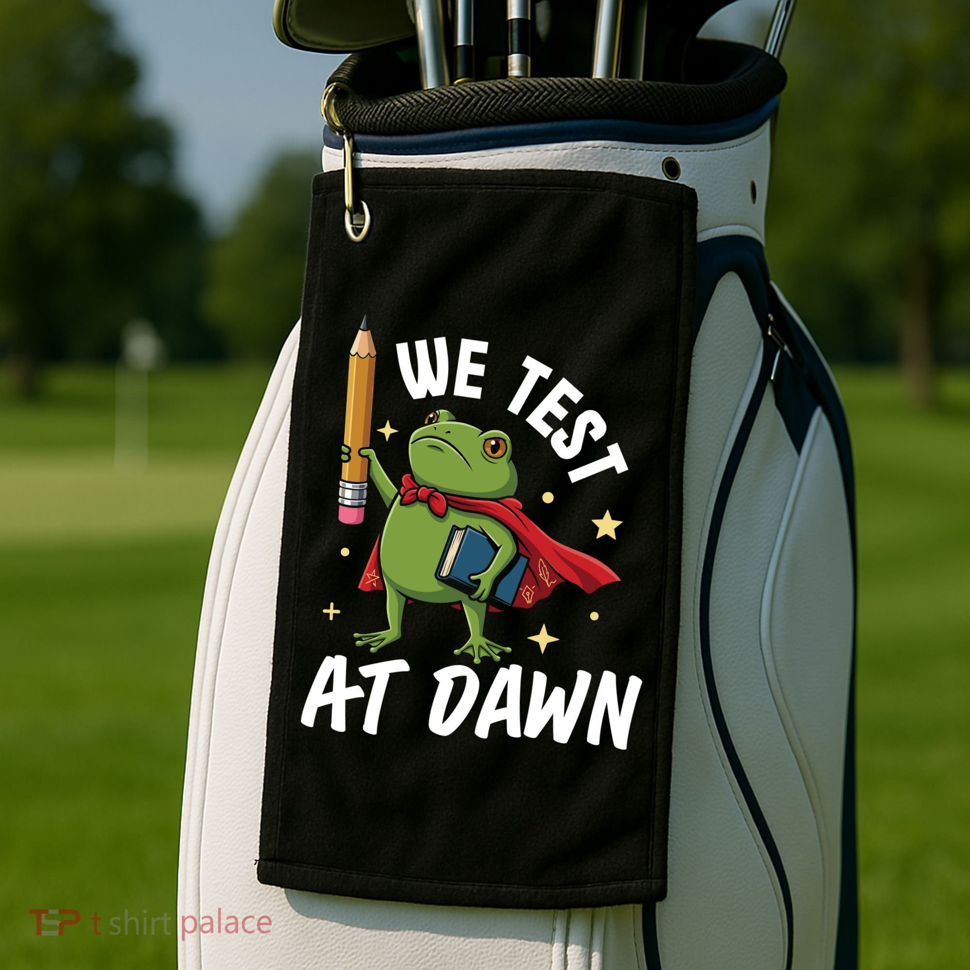 Teacher Frog We Test At Dawn Golf Towel
