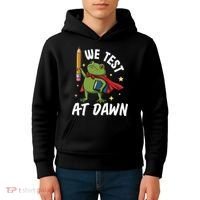 Teacher Frog We Test At Dawn Kids Hoodie thumb 4