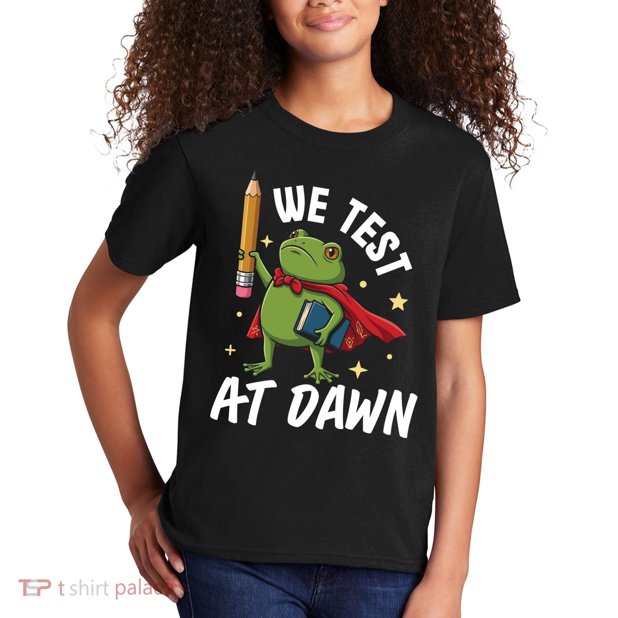 Teacher Frog We Test At Dawn Kids T-Shirt