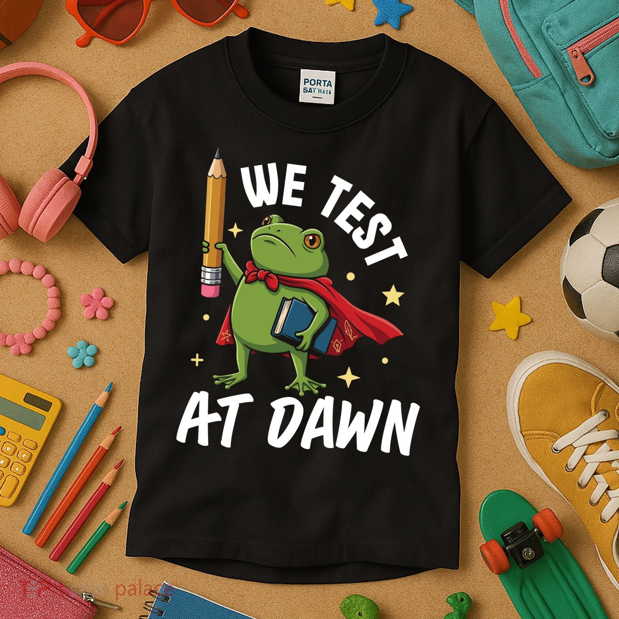 Teacher Frog We Test At Dawn Kids T-Shirt