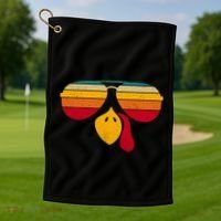 Turkey Face With Retro Sunglass Golf Towel thumb 1