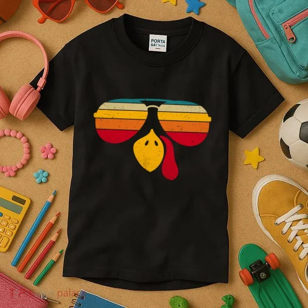 Turkey Face With Retro Sunglass Kids T-Shirt