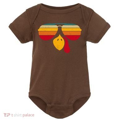 Turkey Face With Retro Sunglass Baby Bodysuit