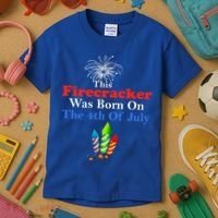 This Firecracker Was Born On The 4th Of July Birthday Usa Us Gift Kids T-Shirt thumb 3