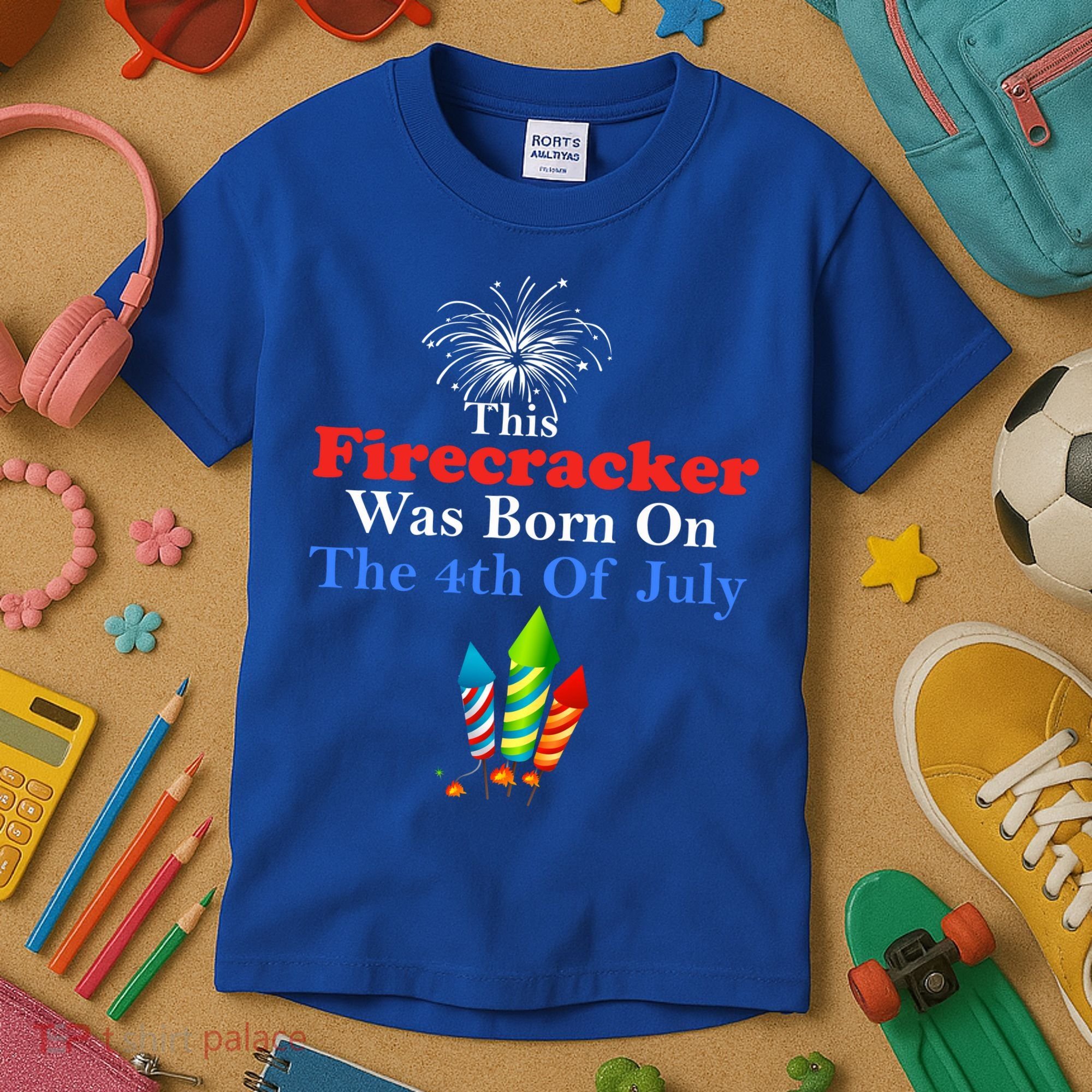 This Firecracker Was Born On The 4th Of July Birthday Usa Us Gift Kids T-Shirt