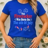 This Firecracker Was Born On The 4th Of July Birthday Usa Us Gift Women's T-Shirt thumb 2