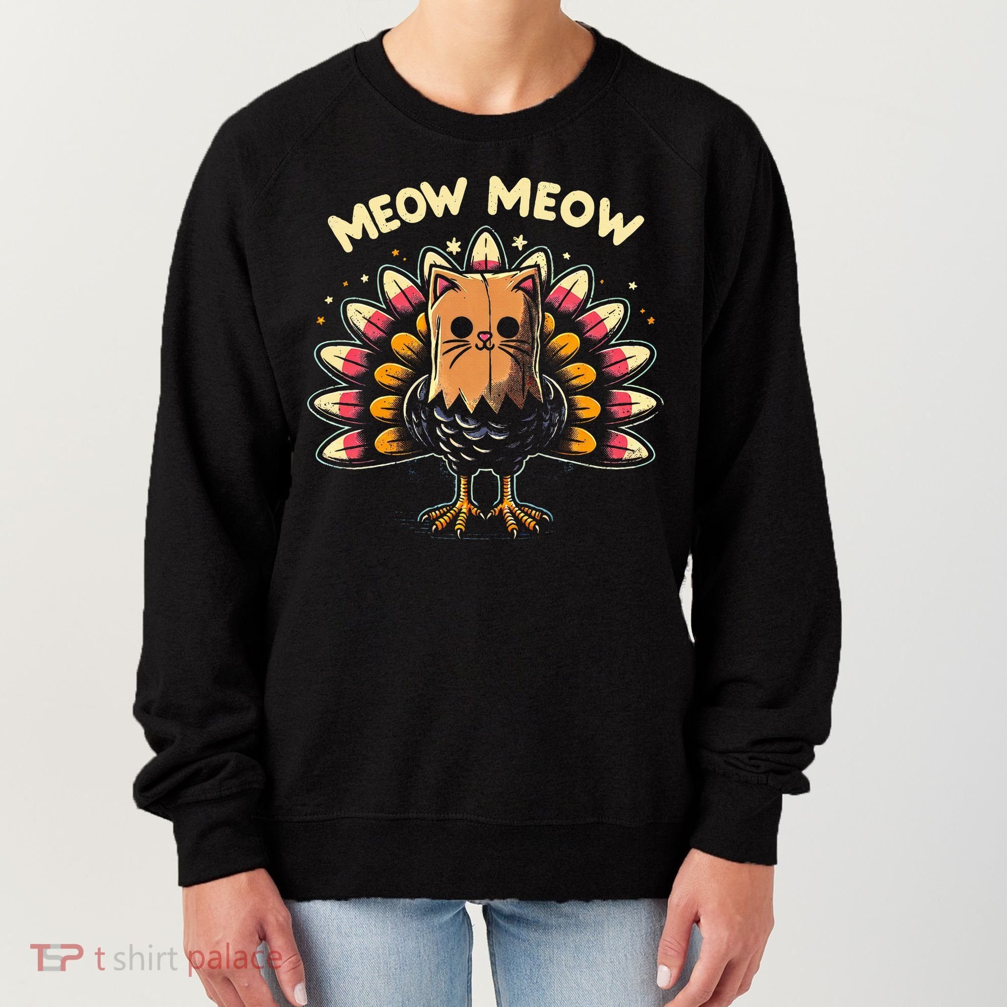 Thanksgiving For Women Meow Cat Turkey Women's Sweatshirt